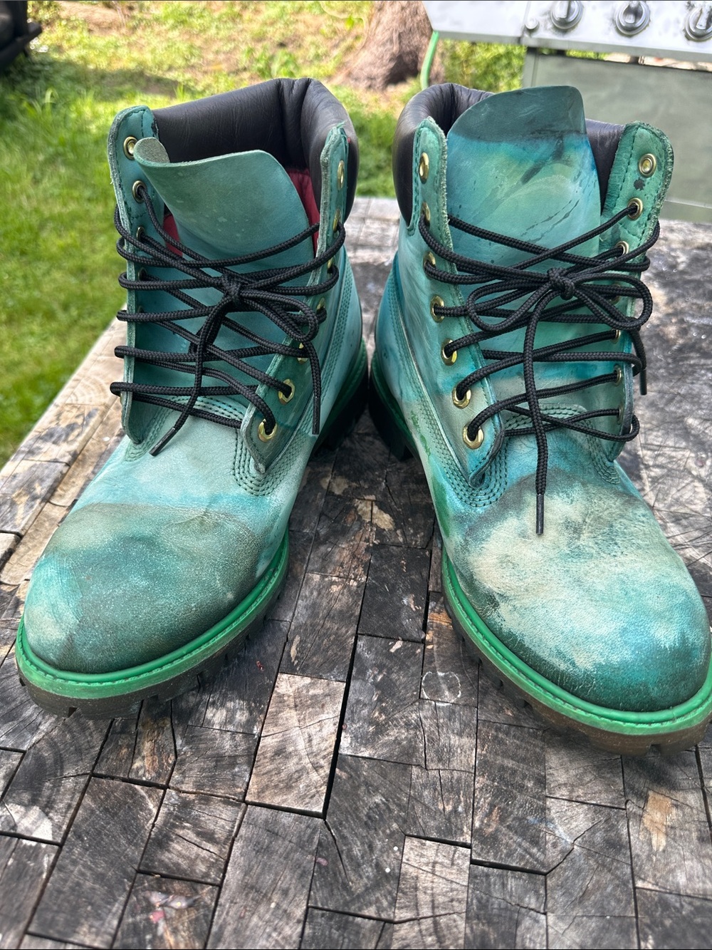 Timberland Teal-Green Men's Work Boots with Black Laces